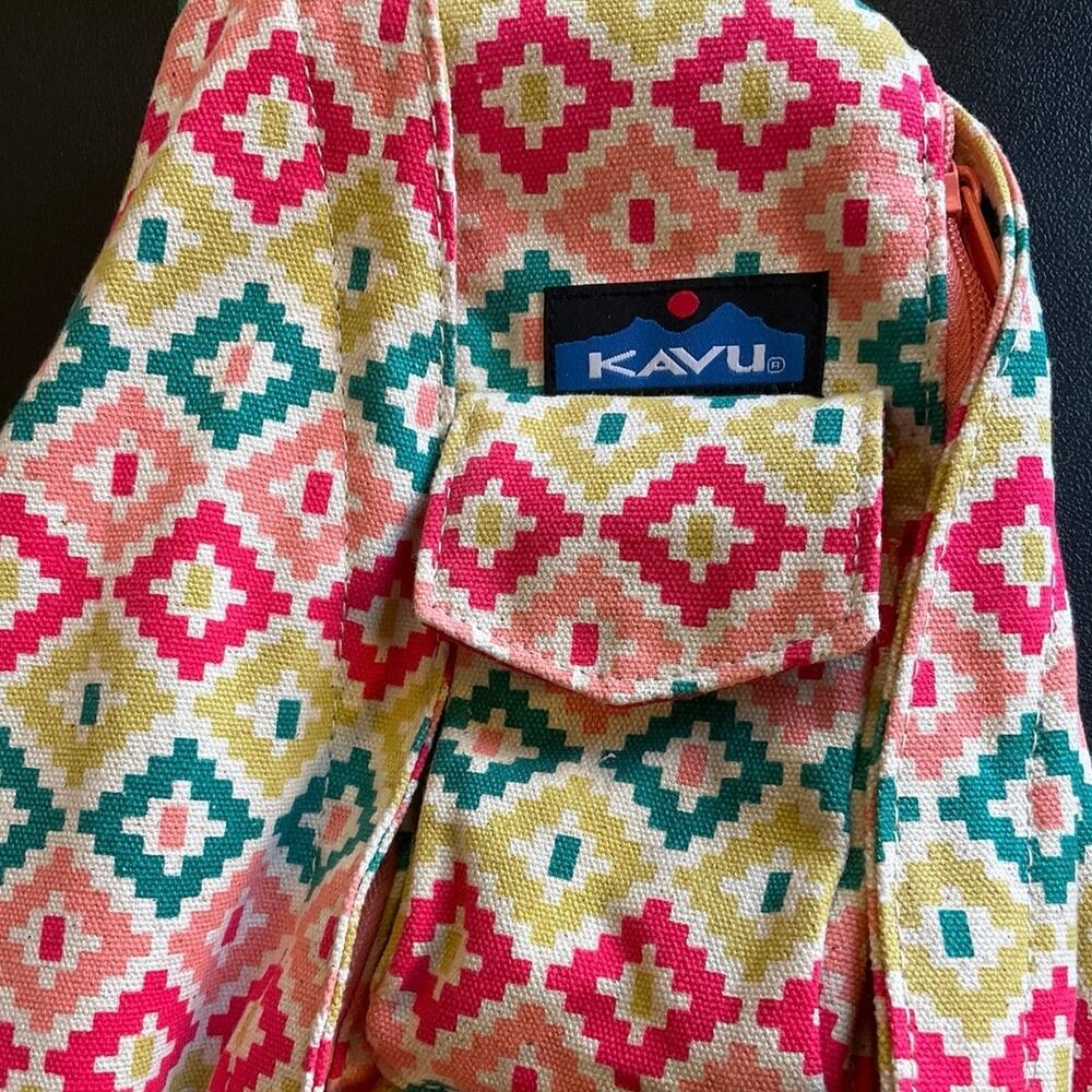 KAVU Rope Sling Backpack Cotton Geometric Aztec Crossbody Travel Festival Bag - Picture 3 of 11